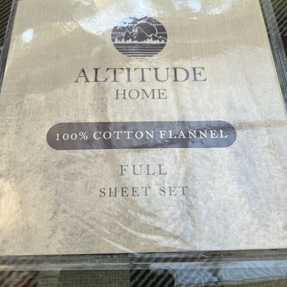 ALTITUDE HOME Green Buffalo Check Flannel Full Sheet Set NWT NEW